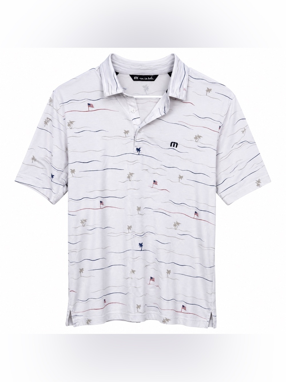 TravisMathew Golf Polo Shirt Men White Palm Tree Beach Coastal Performance Large